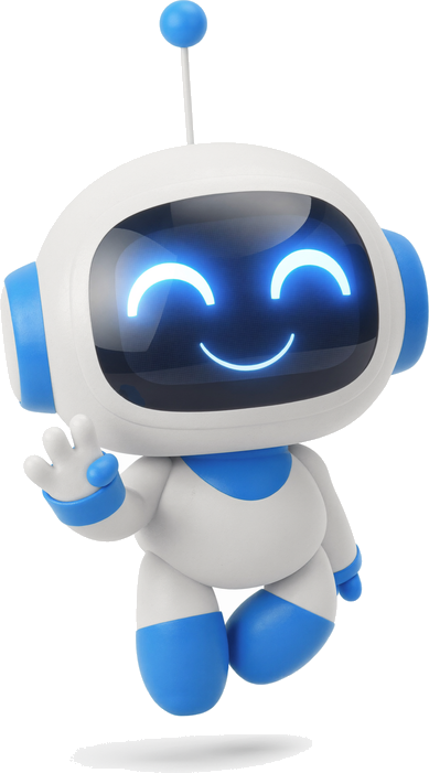 Mascote azul do IA Atendente acenando